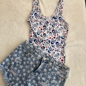 Red white and blue skulls tank top